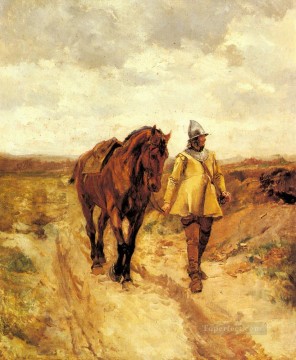  Ernest Oil Painting - Un Homme DArmes Et Son Cheval classicist Jean Louis Ernest Meissonier